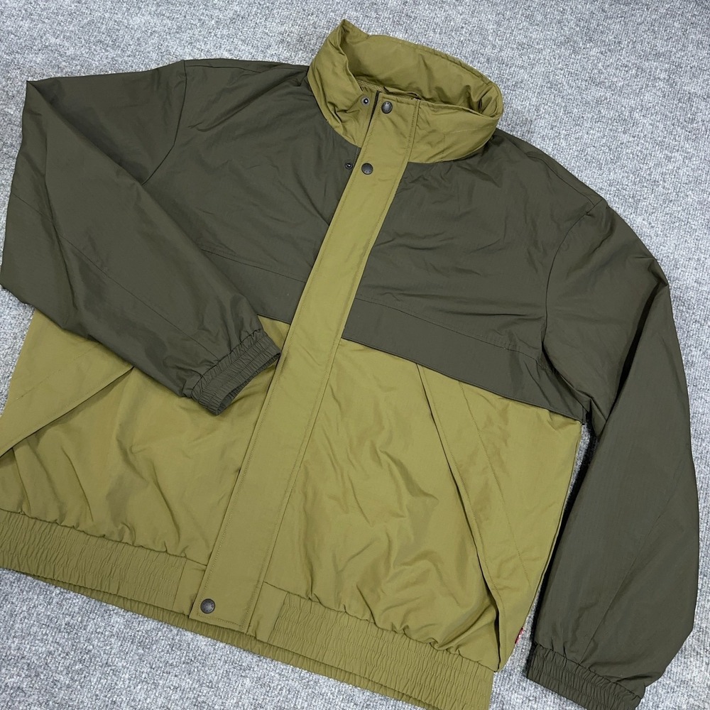 Levis Jacket Men XL Green Colorblock Stand Collar Packable Hood Rain Windbreaker